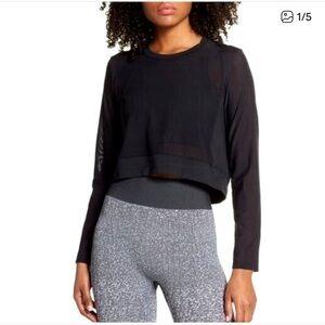 adidas Black Lightweight Mesh Crop Long Sleeve Top - Size S